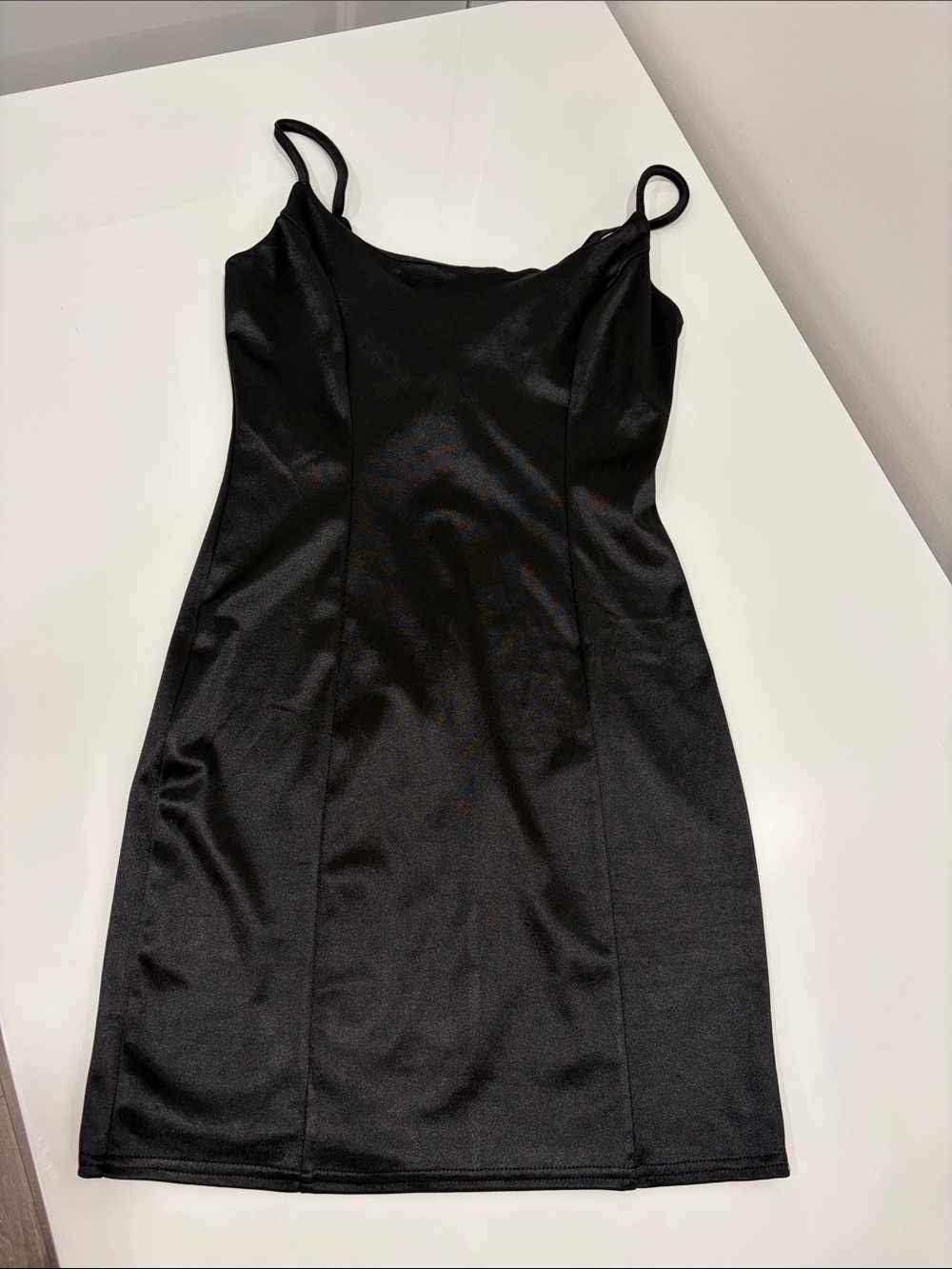 Classic Black Satin Mini Slip Dress with Adjustable Straps